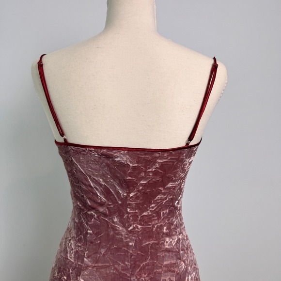 Vintage Betsey Johnson Crushed Velvet Lace Slip Babydoll Dress 4 Pink Coquette - Picture 8 of 13